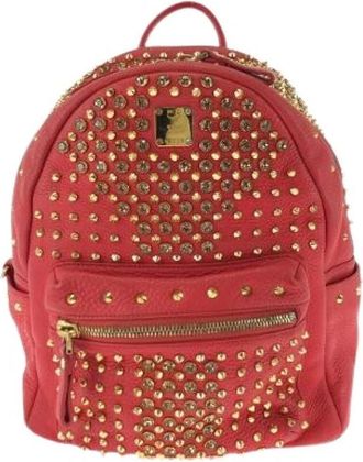 MCM Pre-owned Leren Rugzak - Dames - Vintage Rugzakken - Rood - ONE Size - Leer - Vintage