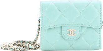 Chanel Classic Flap Card Holder on Chain Quilted Lambskin Mini clutch bag - Green