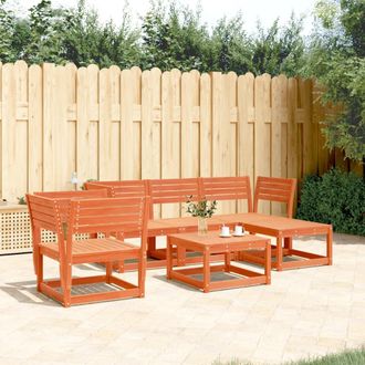vidaXL Juego De Muebles Jard&iacute;n 5 Pzas Madera Maciza Pino Marr&oacute;n Cera Vidaxl