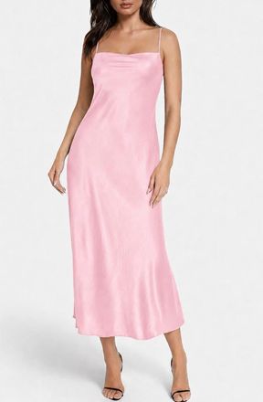 Bebe Crepe Satin Cowl Neck Midi Slipdress in Rose at Nordstrom Rack, Size X-Small