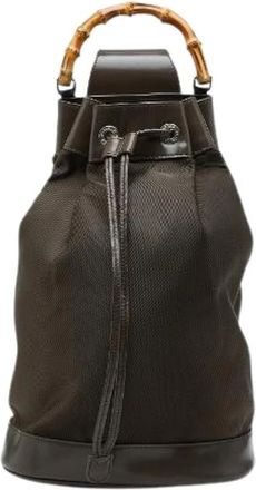 Gucci Pre-owned Backpacks, male, Brown, Size: ONE SIZE Pre-owned Bamboo Nylon Leather Shoulder Bag