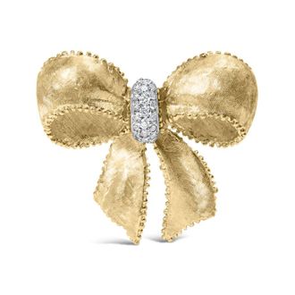House of Brilliance 18K Yellow Gold and 3/5 Cttw Diamond Bow Pin Brooch (G-H Color, VS1-VS2 Clarity)