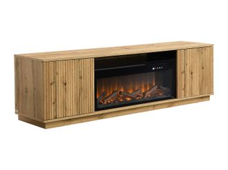 Vente-Unique Mueble TV 2 puertas de MDF con efecto chimenea LED - Natural y Negro - YEVINA