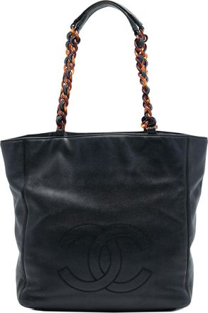 Chanel Pre-owned Womens Cc Caviar Tortoise Chain Tote - Black Leather - One Size
