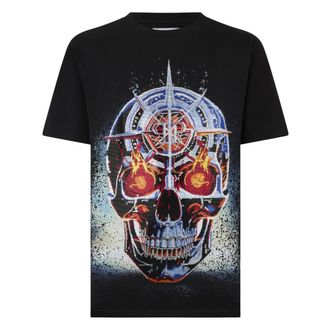 Philipp Plein Tops, Heren, Zwart, 3Xl, Katoen, Round Neck T-Shirt Chrome Skull Stones