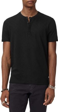 John Varvatos Elm Texture Short Sleeve Henley in Black at Nordstrom, Size Xx-Large