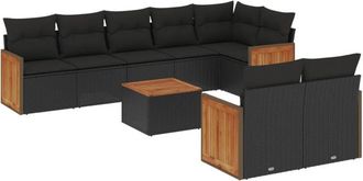 vidaXL Set De Sof&aacute;s De Jard&iacute;n 8 Piezas Y Cojines Rat&aacute;n Sint&eacute;tico Negro Vidaxl