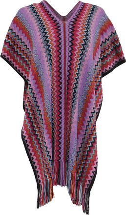 Missoni Chevron V-neck Knit Poncho in Multicolor Wool