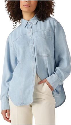 Second Female Denim Shirt voor Zonnige Dagen - Dames - Overhemden - Blauw - M - Denim - Overhemden