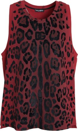 Dolce & Gabbana Red Leopard Print Sleeveless Tank Mens T-shirt