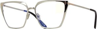 Tom Ford Eyeglasses Square Full Rim, Shiny Palladium Frame And Clear Blue Light Block Lenses Lens Ft5945-B016
