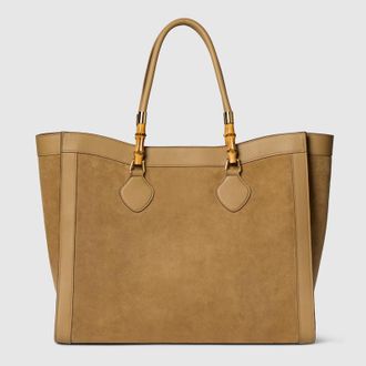 Gucci Bamboo Tote Large Bag, Beige, Suede
