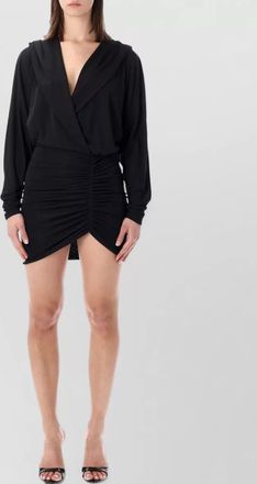 Andamane hooded mini dress draped neckline ruched