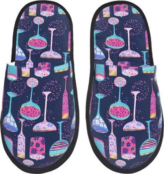 Generic Wine Glasses And Cocktails Men Women Slippers Slip On Shoes Cosy Sliders For Bedroom Indoor Outdoor M