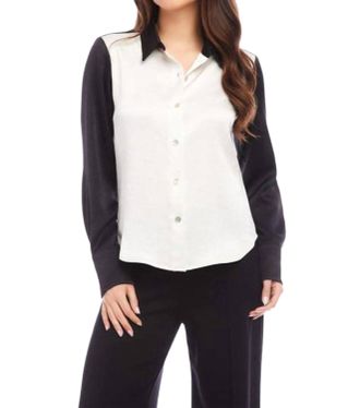 Karen Kane Colorblock Shirt In Cream/black