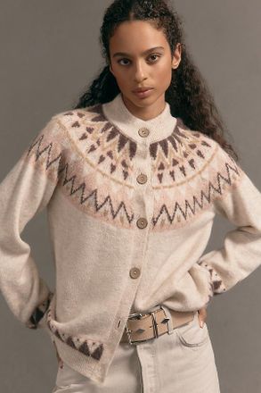 Pilcro Crew-Neck Cozy Fairisle Cardigan Sweater