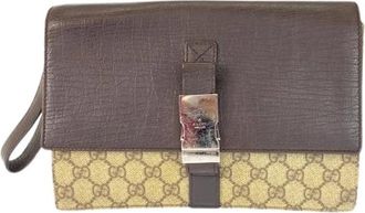 Gucci Pre-owned Clutches, male, Brown, Size: ONE SIZE Pre-owned GG Supreme Canvas Leather Clutch Bag