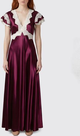 Alberta Ferretti Abito lungo in raso con inserti in pizzo