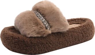 Generic Khaki Womens Thick Sole Height Enhancing Slippers with Multi Color Options for Indoor and Outdoor Activities in Chilly Seasons Comfortable and Stylish