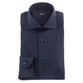 Barba Blauw Maatwerk Poplin Overhemd met Parelmoeren Knopen - Heren - Zakelijke Overhemden - Blauw - 3XL - Overhemden