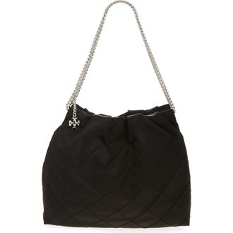 Tory Burch Fleming Quilted Nylon Hobo Bag in Black at Nordstrom