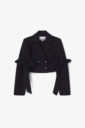 Ganni Black Crepe Cropped Blazer - Size 38