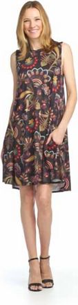 Papillon Elizabeth Floral Pattern Sleeveless A-Line Dress In Black With Multi Color