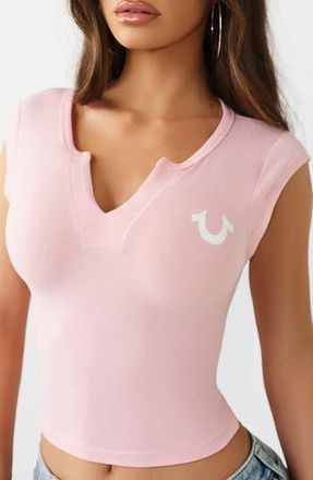 True Religion Notch Neck Camp Sleeve T-Shirt in Dull Pink at Nordstrom Rack, Size Large