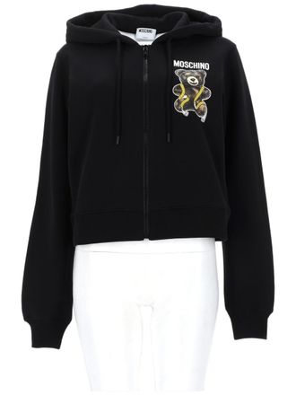 Moschino Teddy Cropped Hoodie Teddy Bear Graphic Cotton Sweatshirt