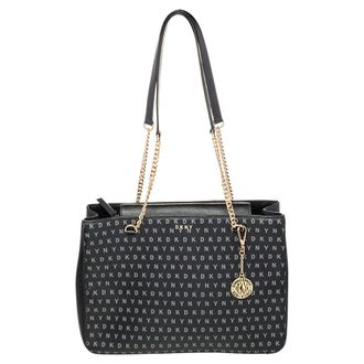 DKNY Dkny Black Signature Leather Chain Tote