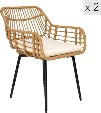 Nordlys Set 2 sillas en acero y ratán marrón