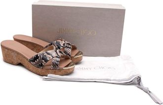 Jimmy Choo London Powder Pink Embossed Snakeskin Mule Size 37