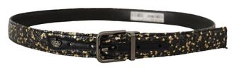 Dolce & Gabbana Mens Leather Belt Gold Accents Crown - Black - Size 90 cm