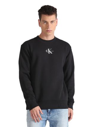Calvin Klein Jeans Men Monologo Crew Neck Sweatshirt no Hood, Black (Ck Black), XXL
