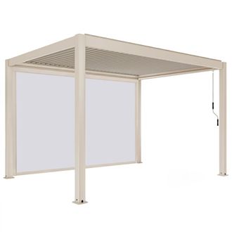 Oviala P&eacute;rgola bioclim&aacute;tica independiente de 3x4 m y 1 toldo madera crema