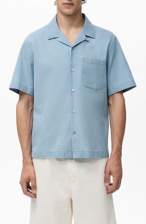 Mango Cotton Denim Camp Shirt in Light Blue at Nordstrom, Size X-Small