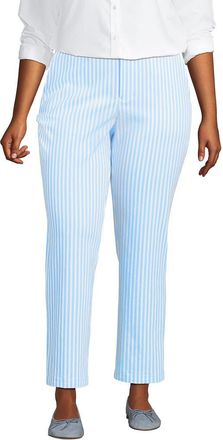 Lands End Plus Size Mid Rise Classic Straight Leg Chino Ankle Pants in White/blue Awning Stripe at Nordstrom, Size 26W