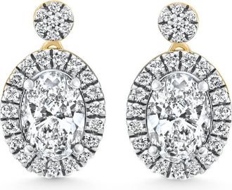 Pompeii3 3 1/2Ct Oval Halo Dangle Diamond Earrings Yellow Gold Studs Lab Grown