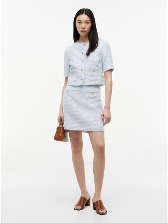 Tommy Hilfiger Womens Gold-Button Tweed Mini Skirt - Blue - 10