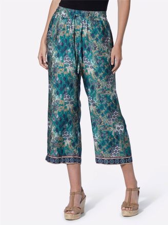 Heine Schlupfhose HEINE, Damen, Gr. 34, Normalgr&ouml;ssen, aquapetrol, sand, bedruckt, 100% Modal, bedruckt, gebl&uuml;mt, gemustert, mehrfarbig, Hosen Schlupfhose