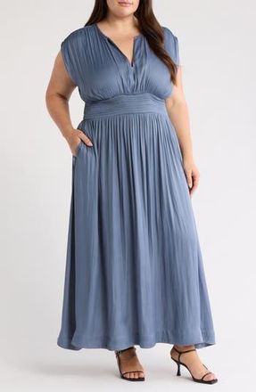 Nordstrom Smocked Satin Maxi Dress in Blue Chip at Nordstrom Rack, Size 1X