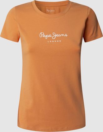 Pepe Jeans London T-Shirt PEPE JEANS NEW VIRGINIA, Damen, Gr. XS, orange (washed orange), Single Jersey, Obermaterial: 95% Baumwolle, 5% Elasthan, figurumspielend h&uuml;ftl