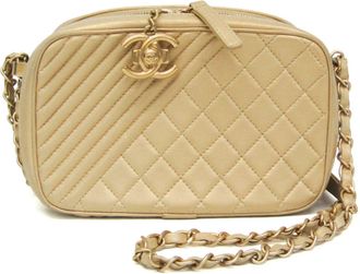 Chanel Vintage Camera Tassel Quilted Leather Gold Leather Handbag (Pre-Owned)