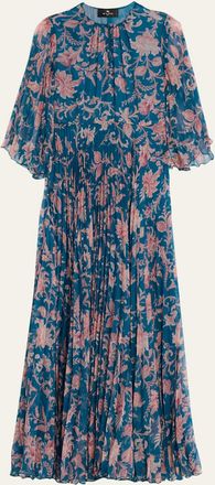 Etro Pleated Paisley Maxi Dress