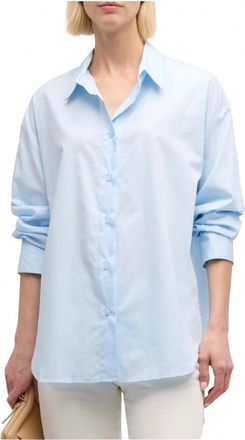 Enza Costa Luxe Long Sleeve Oxford Shirt In Blue