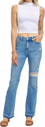 Judy Blue Mid Rise Destroy & Release Hem Bootcut Jeans In Medium Blue