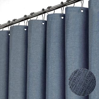 OEM Cortina De Ducha De Lino De Lujo Con Ganchos De Metal Plateado, Tejido &Oacute;ptico Impermeable, Cubierta Grande Para Ba&ntilde;era, 260 Cm De Ancho X 200 Cm De Al