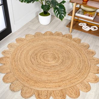 Jonathan Y Designs Petal Boho Jute Scalloped Circle Natural Round Area Rug