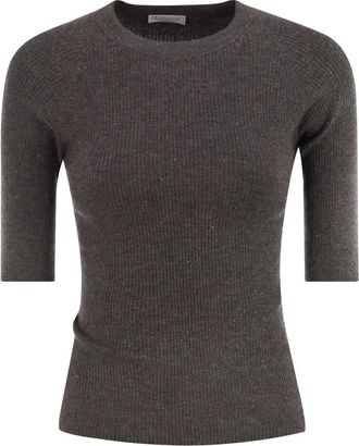Brunello Cucinelli Brunello Cucinelli Womens Sparkling Ribbed Cashmere Sweater - Grey - Size Large