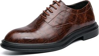 Generic Dress Oxford for Men Lace Up Round Toe Plaid PU Leather Low Top Anti-Slip Non Slip Block Heel Wedding(Brown,6.5 UK)